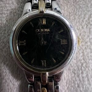 Citizen Eco-Drive Two-Tone Bracelet Watch Black Dial Roman Numerals